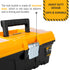 Plastic Toolbox, 13-inch Portable Plastic Tool Box with Metallic Clutch, Small Tool Box Tool Organizer with Extra Storage Tray for Home Tools, Nails and Pins, Black-Yellow